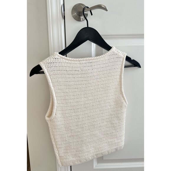 Industry Knit Floral Vest Sleeveless Top in Honest Ivory/Black Sand Size Small - Picture 6 of 6